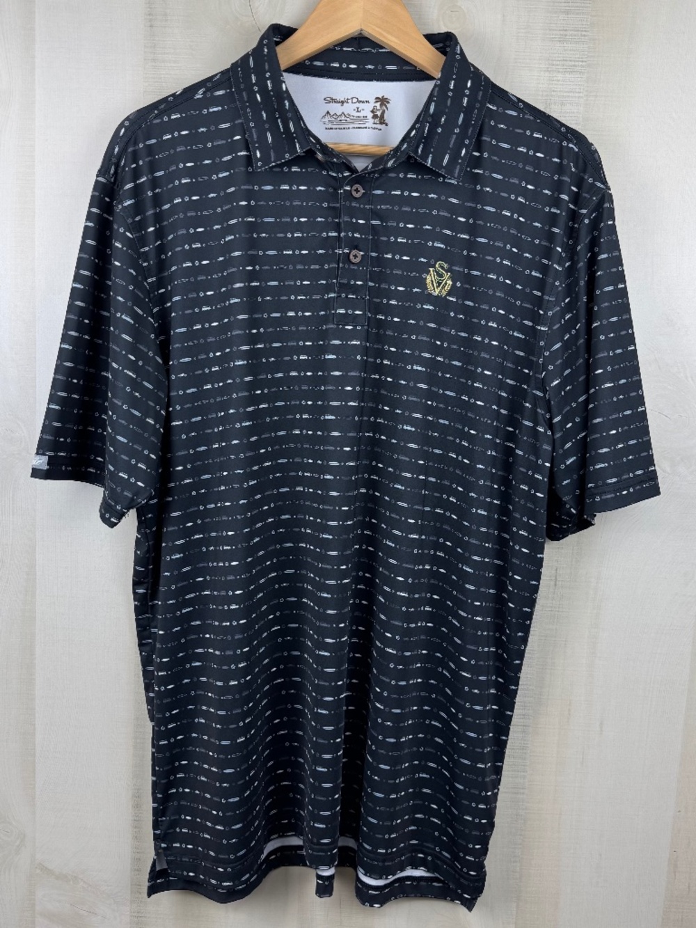 Straight Down Mens Performance Golf Polo Transportation AOP Sage Valley GC Large